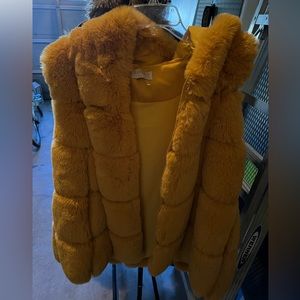 Faux Fur yellow hooded vest